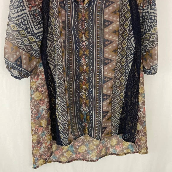 Vintage Wet Seal Lace Brown and Black Button Down Blouse Size L - Picture 3 of 8